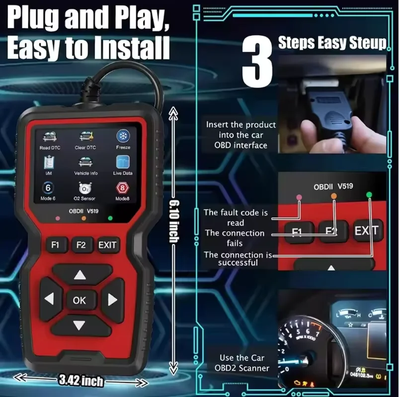OBD2 Scanner Car Diagnostic Tool Voltage Tester Professional Auto Check Engine Code Reader OBD II Automotive V519