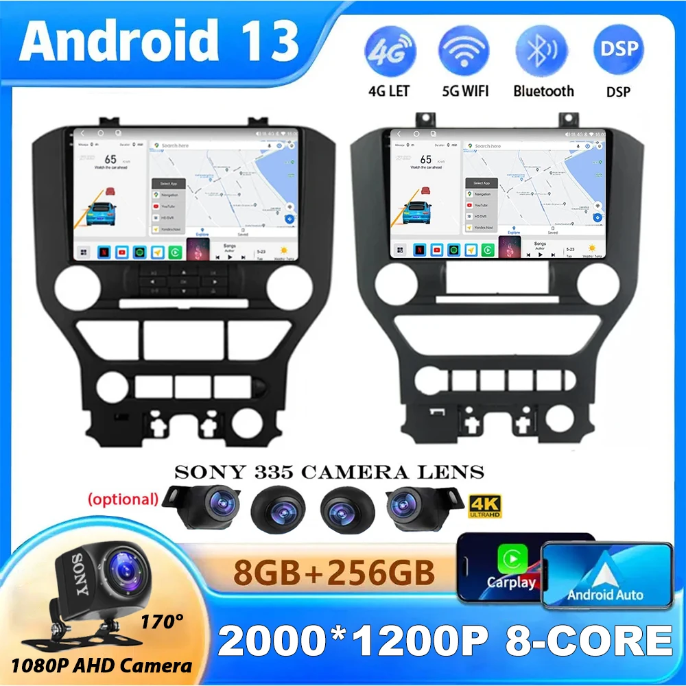 

360 Camera Stereo Android 13 For Ford Mustang 2015 2016-2020 Multimedia Video Player GPS Auto Carplay DSP BT Navigation SWC 2K