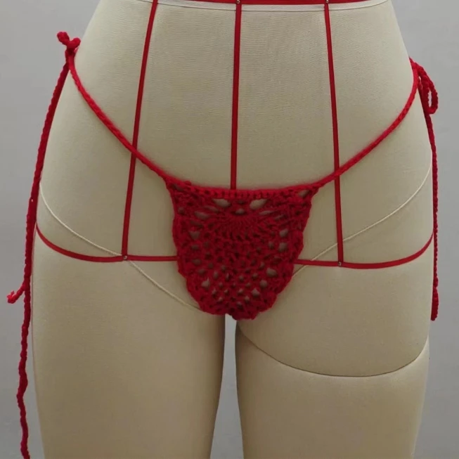 CROCHET BIKINI Mini Micro G-strings Thongs Sexy Bikini Bottom Women Swimwear Crochet Cotton Brazilian Side String Tie Thong