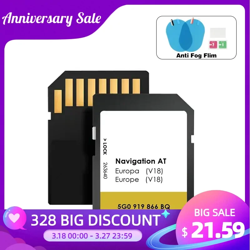 

Discover Media Navigation MIB1 for VW AT Map UK GB Europe Ireland Sat Nav SD Card V18 One Day Delivery with Anti Fog Reaview