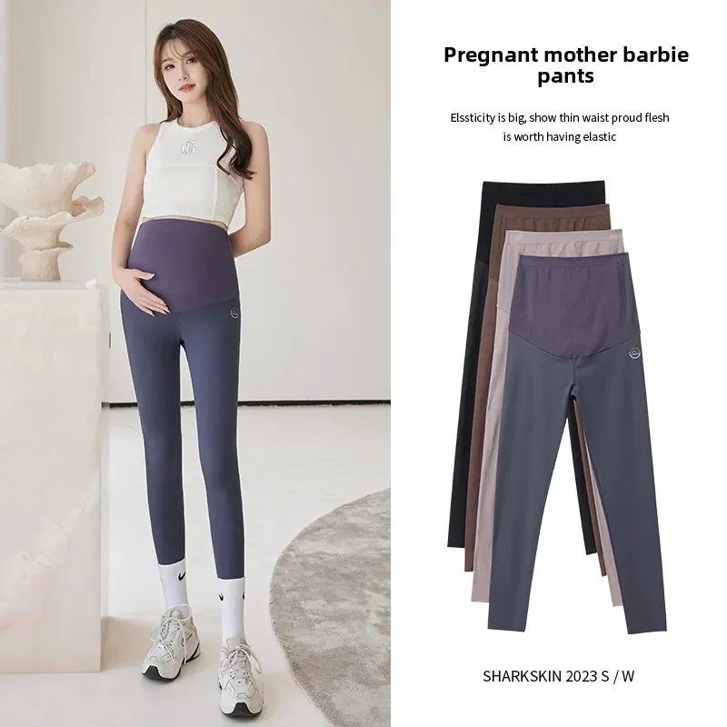 Pregnant Women Shark Skin Patterned Capri Pants Thin Maternity Yoga Trousers Summer Outerwear Barbie Pants Real Shot Little Bear