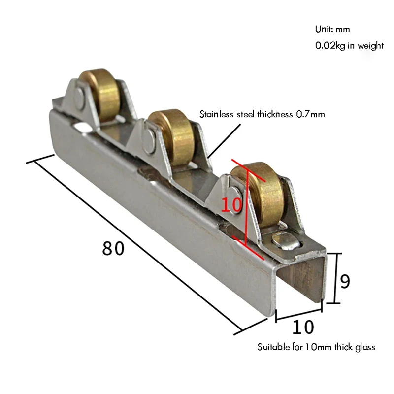 4PCS/Set Frameless Glass Door and Window Pulley 3 Copper Wheels For 8-10mm Thick Glass Sliding Glass Door Roller Assembly