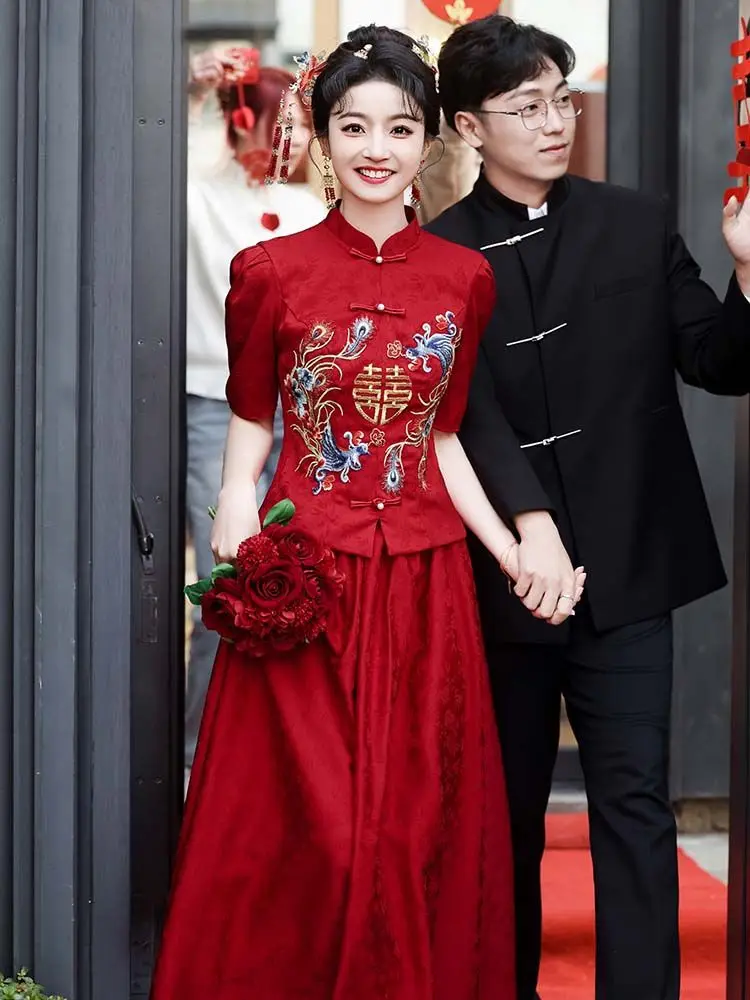 

Harajpee Cheongsam Toasting Attire Bride 2024 New Engagement Dress New Chinese Style Wedding Dresses Red Court Banquet Vestido