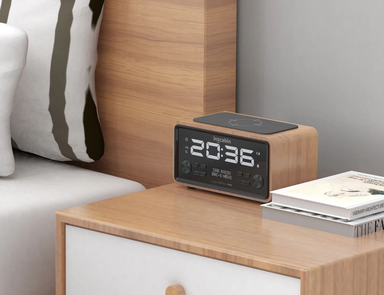 Inscabin W20 DAB/DAB+ FM Digital Radio Alarm Clock with Wireless Charging Bluetooth for Bedroom Kitchen Office bluetooth speaker