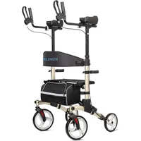 Upright Walker, Stand Up Folding Rollator Walker with  Front Wheels Backrest Seat and Padded Armrests(Champagne) 2