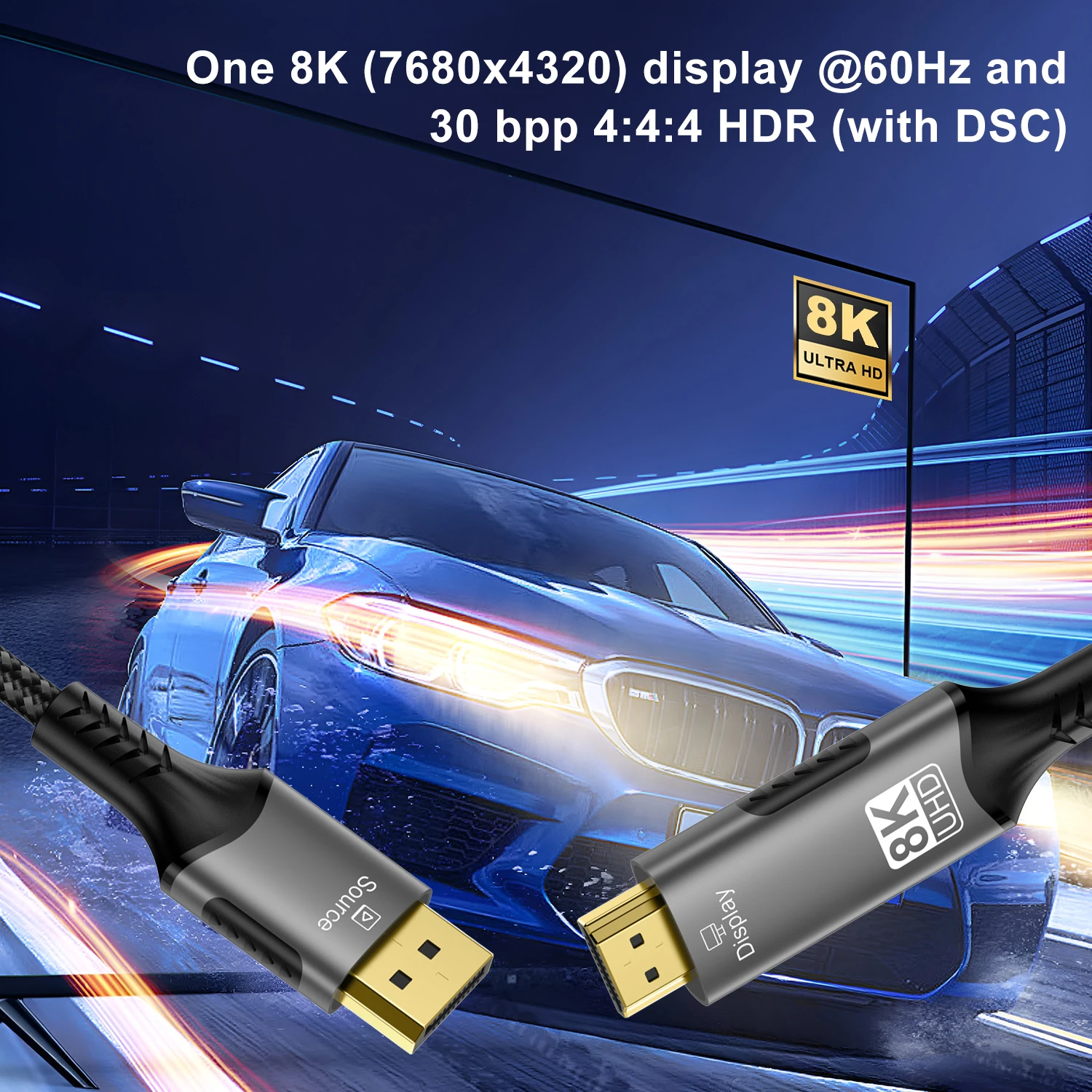 8K DisplayPort-HDMI 호환 케이블 60Hz dp1.4-hdmi2.1 HP Dell Lenovo ThinkPad 노트북용 비디오 오디오 케이블