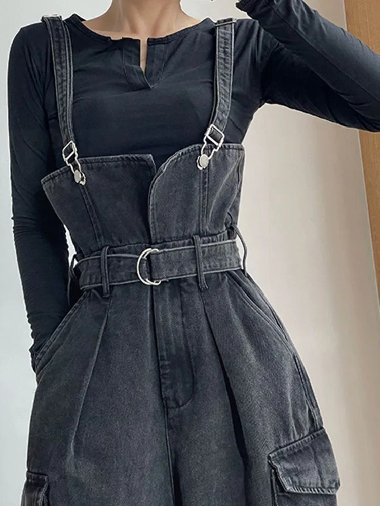 Sexy Denim Overalls Women New Vintage Streetwear Jumpsuits Female Korean Fashion Straight Loose Wide Leg Casual Jeans Pants images - 6