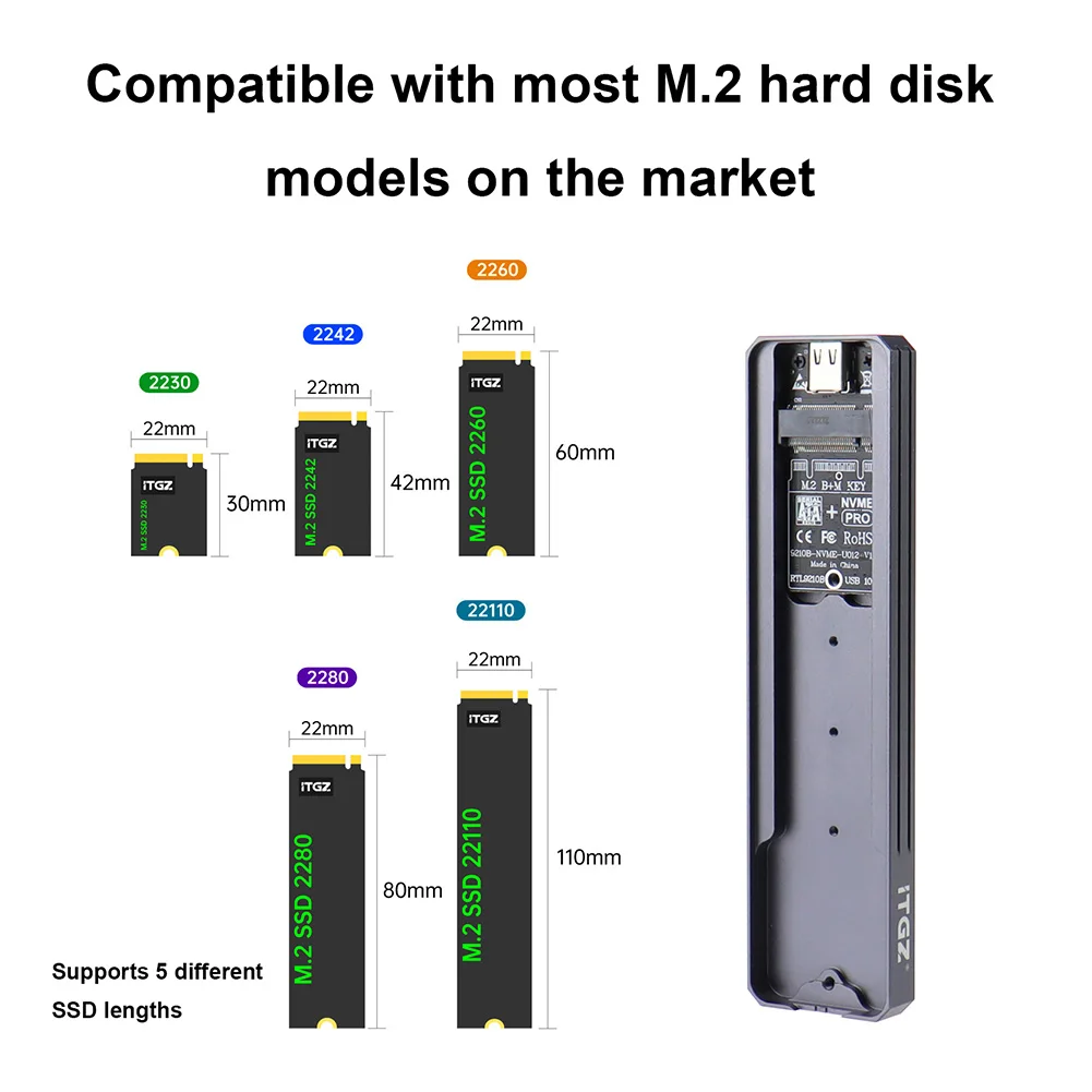 ָ Ʈ ̺ Ŭ, M Ű, B & M Ű, SSD ڽ, 2230, 2242, 2260/2280 22110, M.2 NGFF/SATA USB ̽, 1000 MB/s