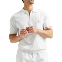 Polo en maille pour homme de luxe CH, col rabattu, demi-fermeture éclair, texture verticale, broderie logo rouge, tee-shirt d'été pour homme d'affaires élégant 2