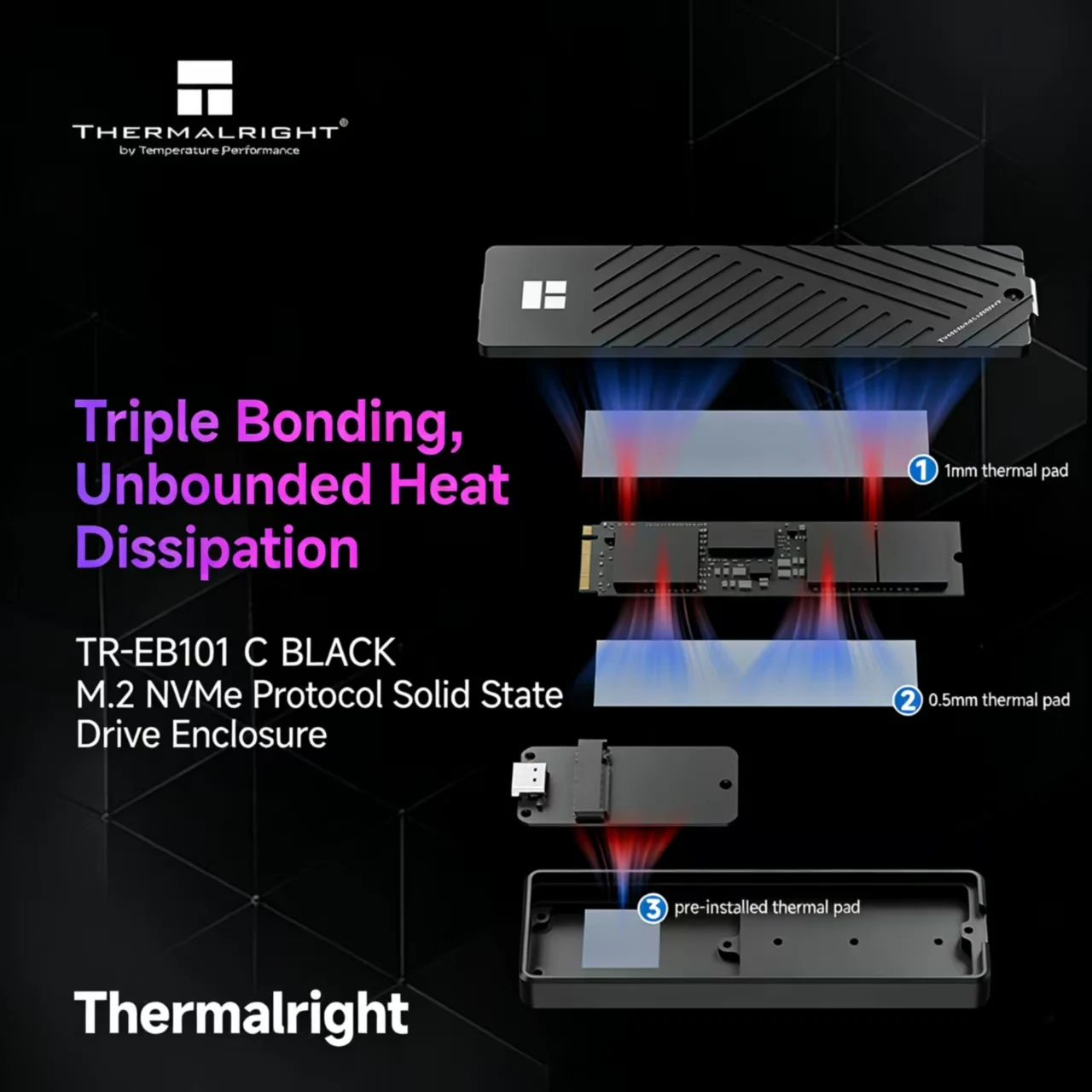 써멀라이트 M.2 NVMe SATA SSD 인클로저 타입-C 3.2 10Gbps 듀얼 프로토콜 외장 하드 드라이브 케이스 풀 알루미늄 노트북/휴대폰용