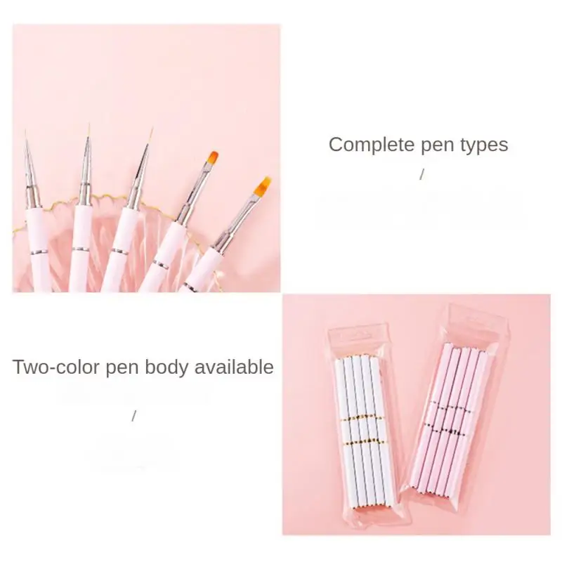 Dual-ended Nail Brush French Stripe Brushes Manicure Liner Brush 3D Tips Ultra-thin Line Drawing Pen UV Gel Painting Brushes 5