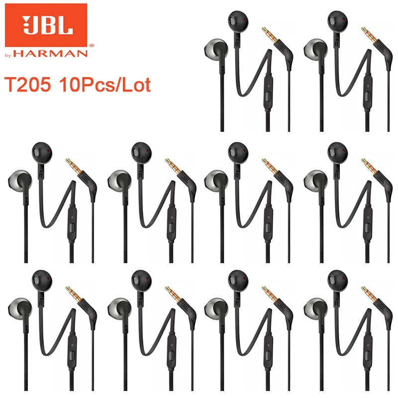 

10Pcs Original JBL Tune 205 3.5mm Jack Wired Headphones Game Music Stereo Headset Sport Harman T205 Earphone Hands-free With Mic