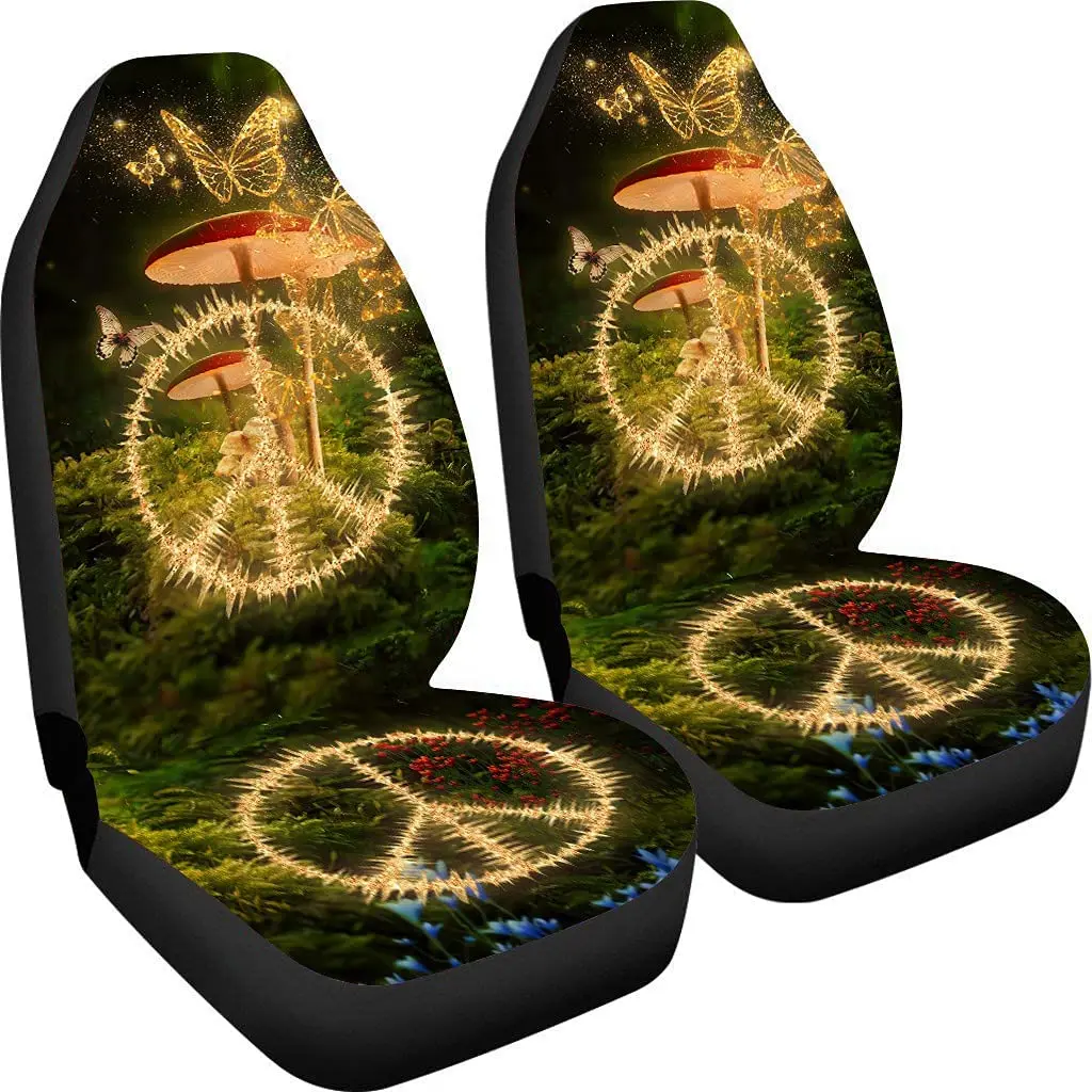 

CHICKYSHIRT Hippie Cartoon Forest Mushroom Butterfly Art Paintings Car Seat Cover, Girly Car Seat Cover Set of 2, Vehicle Seat P