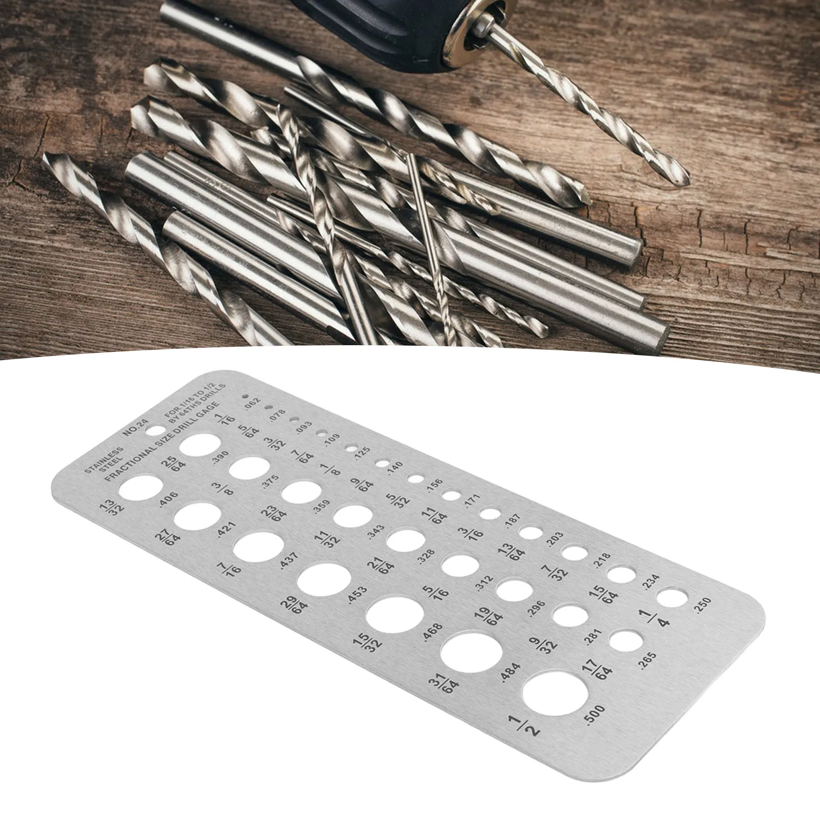 Lightweight Drill Gauge Metal Drill Gauge 0.062‑0.250 Bolt 29 Holes Double Sided Accurate for 1/16 Inch To 1/2 Inch Size Bits
