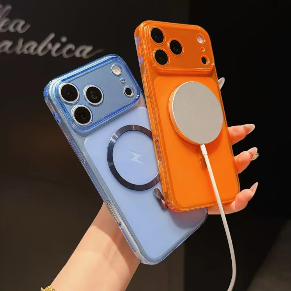 Magnetic Shockproof Silicone Transparent Phone Case in Candy Colors