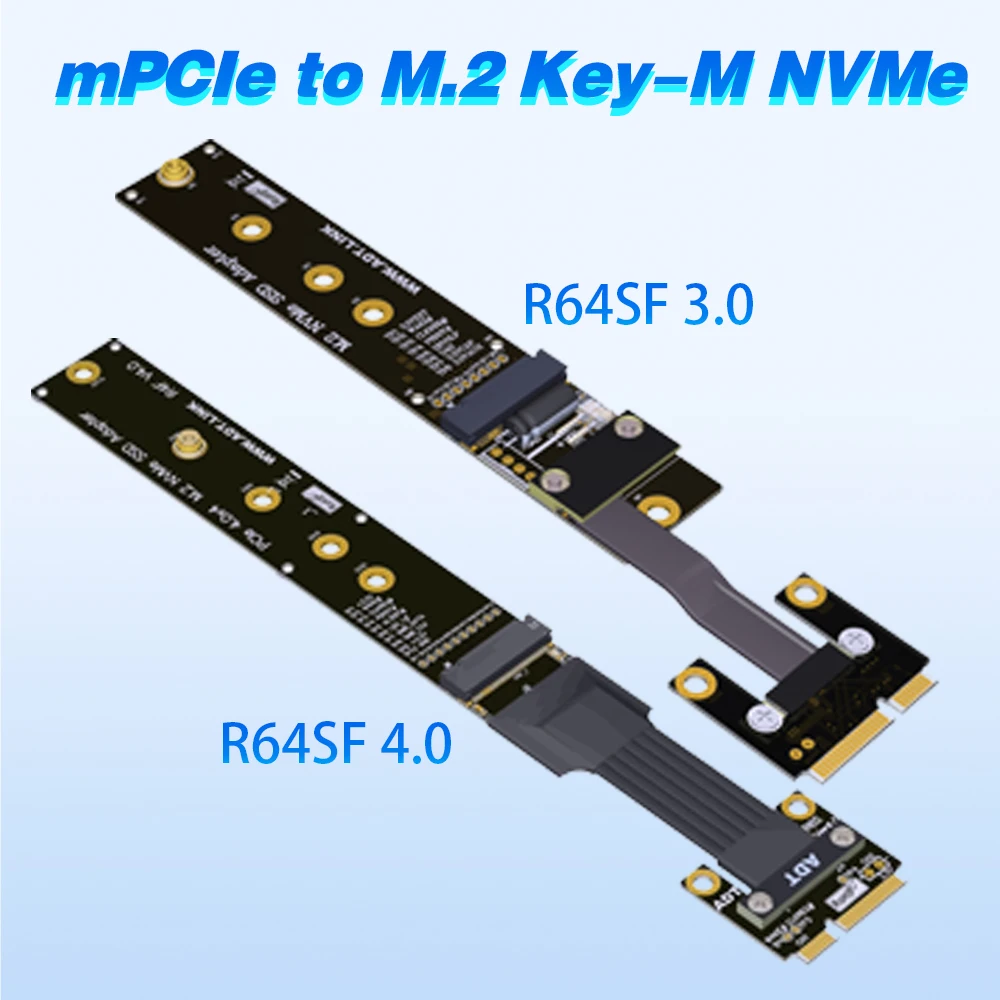 

ADT R64 mPCIe Mini-PCIe To M.2 Key-M NVMe Wireless Network Card Extension Cable Riser Card Extender Adapter Support PCIe 4.0 3.0