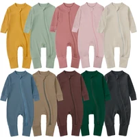 2025 Summer Newborn Baby Boy Romper Thicken Bamboo Infant Clothes Long Sleeve Ribbed Bodysuit Kid Girl Jumpsuit Sleeper Pajamas 1