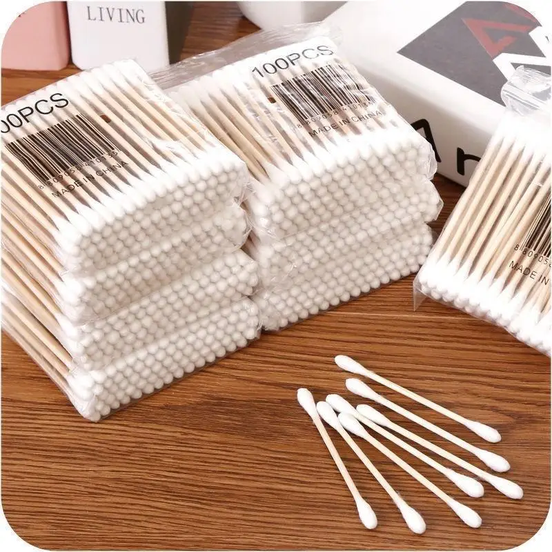 

3 Pack Double Head Cotton Swabs Women Makeup Cleaning Cotton Swab Disposable Wooden Wadded Sticks Nose Ears Cleaning Tools