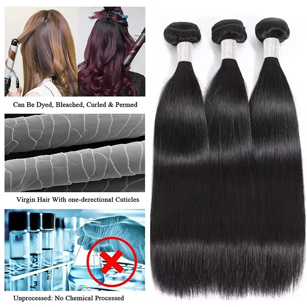 30 36 Inch Bone Straight Bundles Human Hair Real Unprocessed Raw Remy Hair 1 3 4 Bundles Brazilian Double Weft Hair Extensions 2