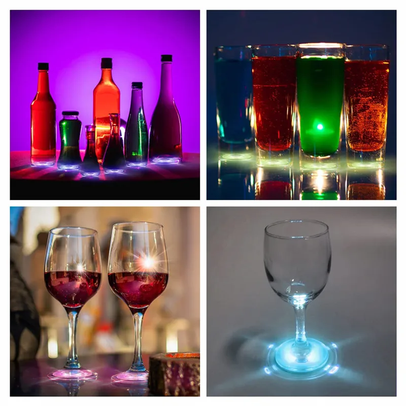 10-100PCS LED Flash Coaster Lights Battery Powered Luminous Bottle Stickers Wine Cup Mats Lamp Ktv Bar Party Drink Cups Decor 5