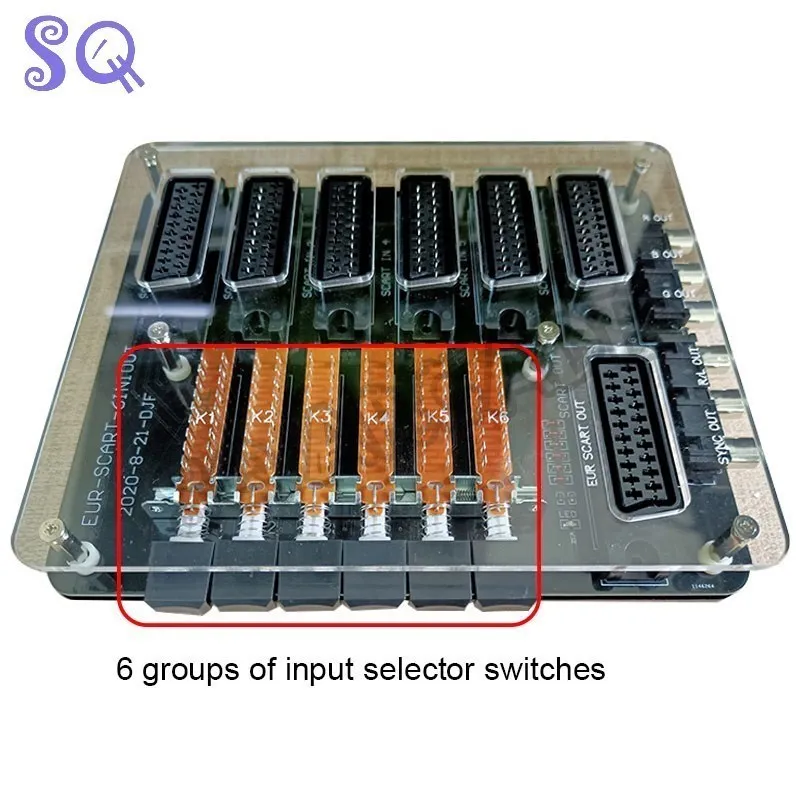 레트로 Scart 스위치 6 in 1 출력 비디오 미니 분배기 변환기 아크릴 케이스 RGB SVHS AV TV EUR 자동 스위처 어댑터