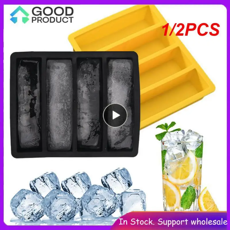 

1/2PCS Long strip silicone 4 grid giant silicone ice cubes square tray mold non-toxic durable wine manufacturers