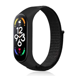 Nylon Sport Loop Strap Replacement Wristband Bracelet for Mi Band 3 4 5 6 7 (Official black 6)