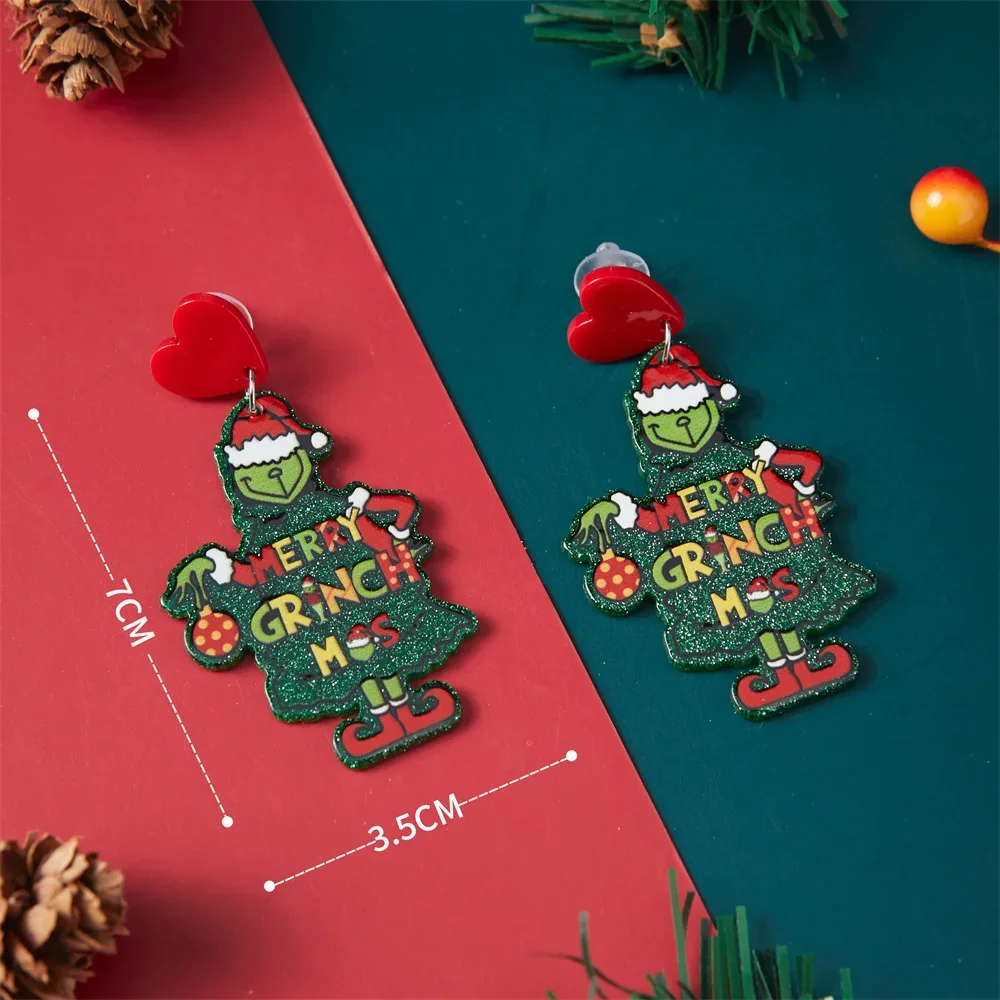 2024 Christmas Earrings Classic Cartoon Series Metal Acrylic Drop Earring for Woman Girl New Year Christmas Party Gift 6