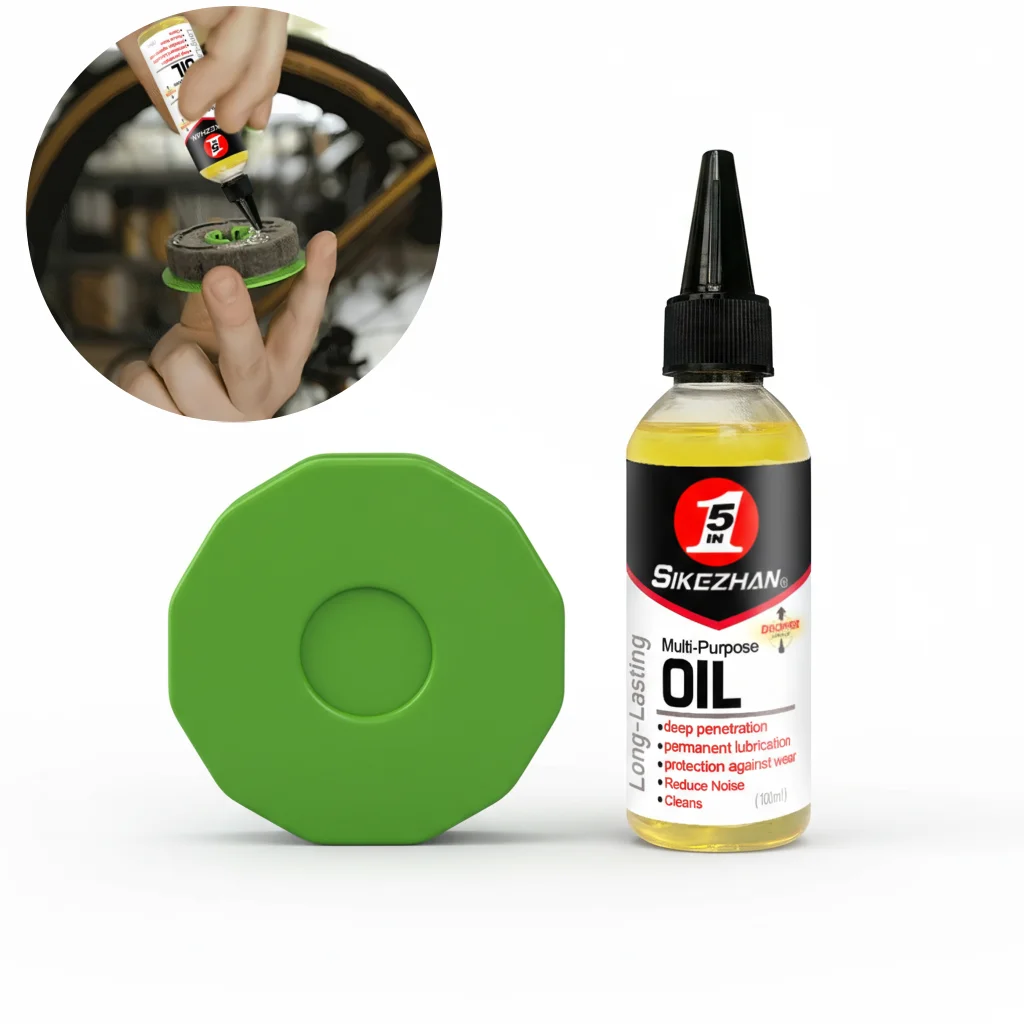 Bicycle Chain Lubrication Kit Chain Oiler Roller Tool with 100ml Bike Lubricant for MTB Road and Mountain Bikes