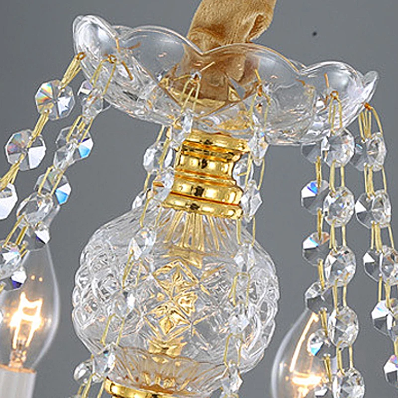 European Style Living Room Crystal Gold Chandelier White Simple Atmosphere Bedroom Candle Pendent Lamp Blue Luxury Villa Lights