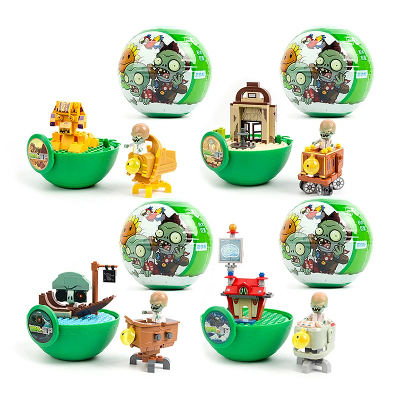 4Pcs Plants Vs. Zombies Toys Giant Gacha 11Cm Assemblato Building Block Doll Game Figure Scenario Modello Regali Jenga Per Bambini