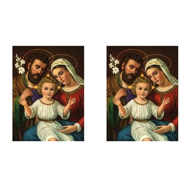 

2X DIY Diamond Painting Diamond Embroidery Round Resin Diamond Cross Stitch Home Wall Decor 30X40cm,Jesus Holy Family