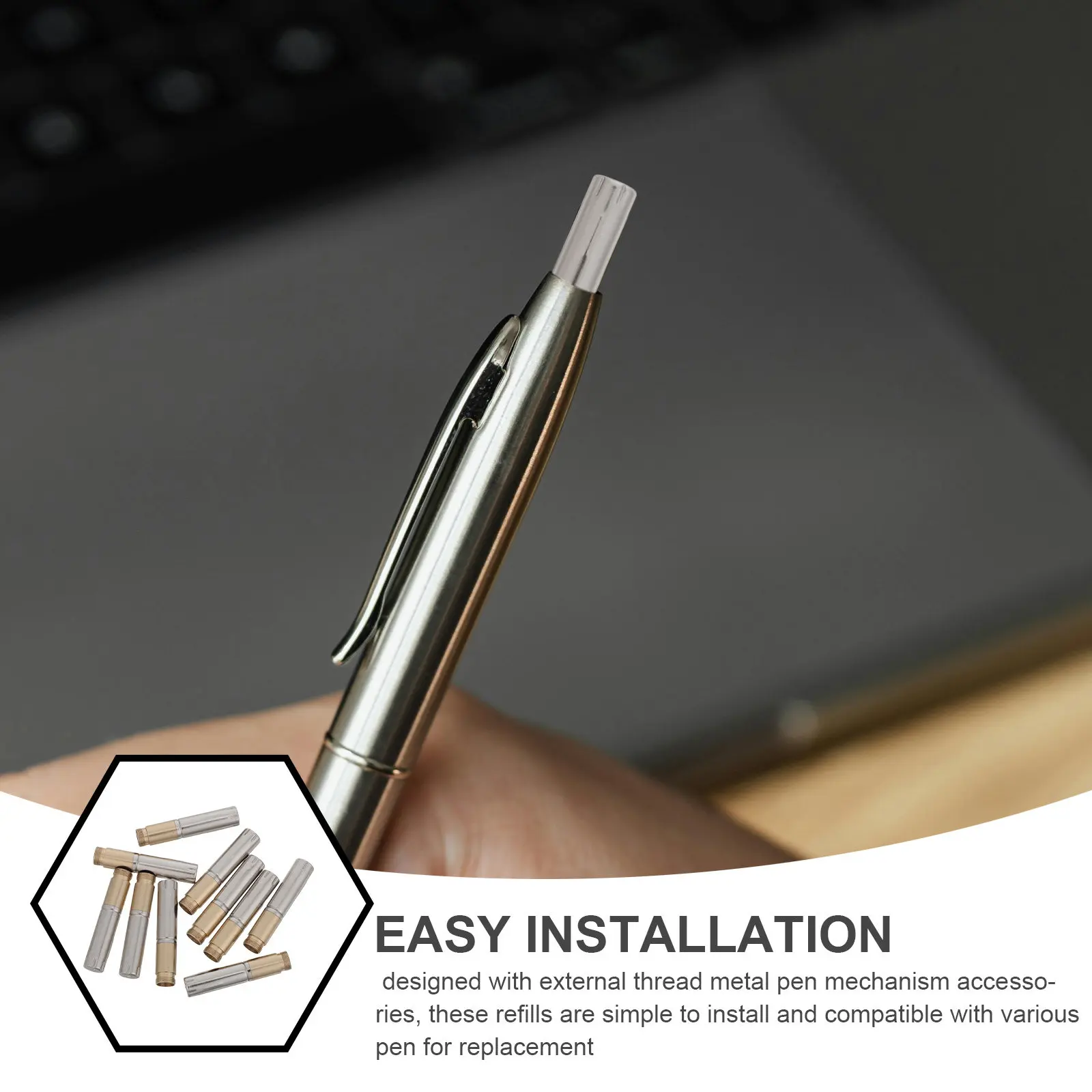 10Pcs 볼펜 코어 외부 스레드 금속 메커니즘 교체 부품 7.3mm 부드러운 쓰기 사무실 학습 펜 리필