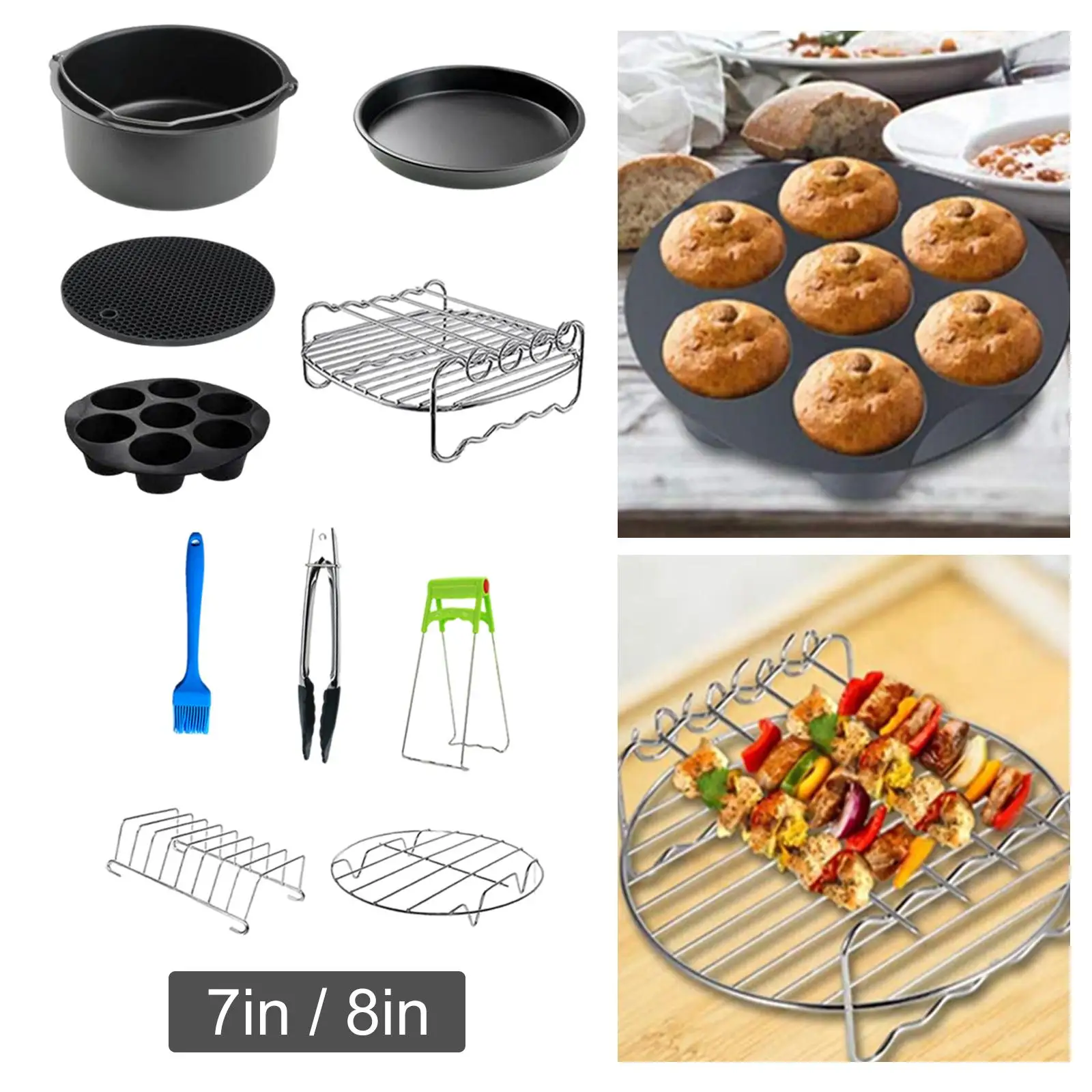 Accesorios para freidora de aire, juego de 12 para freidora de aire de 5.3  cuartos y más grande con bandeja para tartas y pizzas, soporte de metal