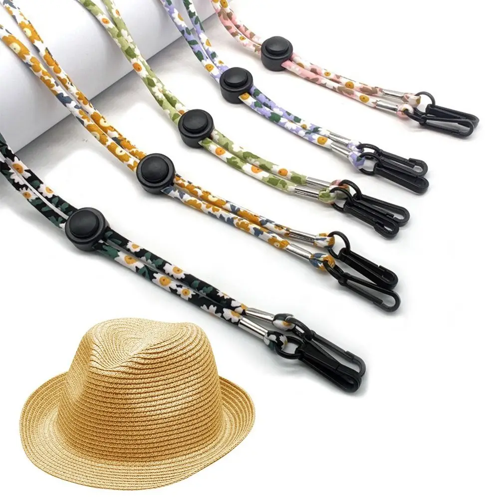 Two Hooks Windproof Hat Strap New Anti-lost Adjustable Hat Retainer Flower Pattern Chin Cord Sunhat