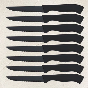 Ensemble de couteaux à Steak, 4/6/8 pièces, noir mat, poignée confortable, couteaux d'office, acier inoxydable allemand dentelé, antiadhésif, lavable au lave-vaisselle 1