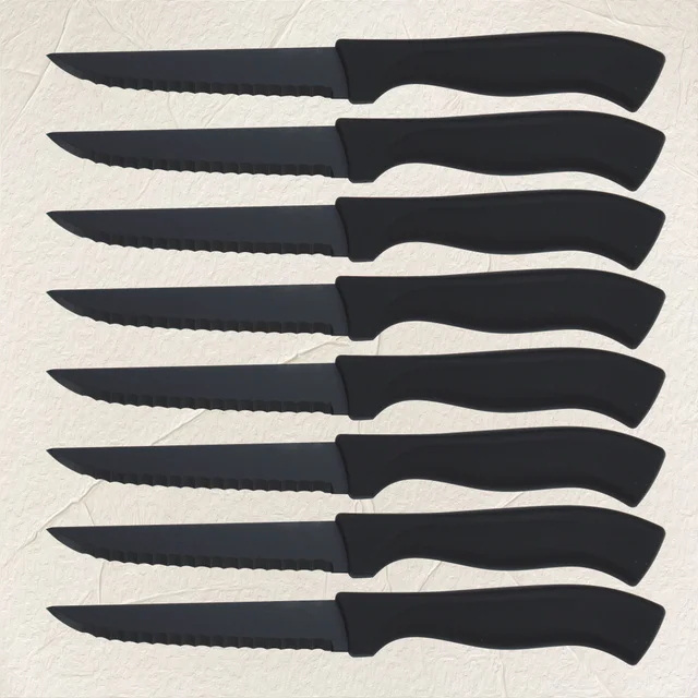 Ensemble de couteaux à Steak, 4/6/8 pièces, noir mat, poignée confortable, couteaux d'office, acier inoxydable allemand dentelé, antiadhésif, lavable au lave-vaisselle 1