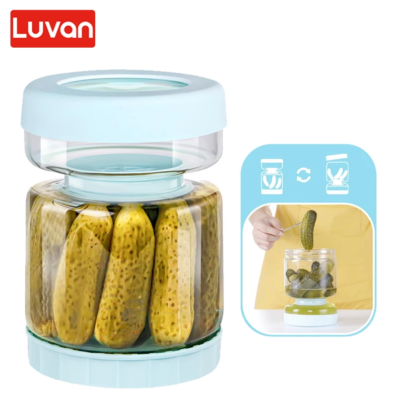 Glass storage jar,glass storage container 1500ml Glass Pickle Jar with Strainer Flip Hourglass Container Juice Separator Food Storage for Olive Jalapeno Gherkin Organizer