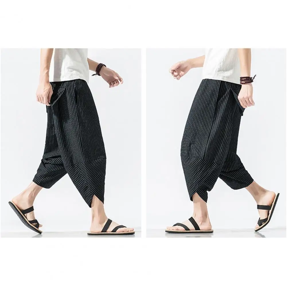Description Picture 5 of itemCropped Carrot Trousers Men Summer Cropped Pants Men's Summer Cropped Pants with Elastic Drawstring Waist for Streetwear