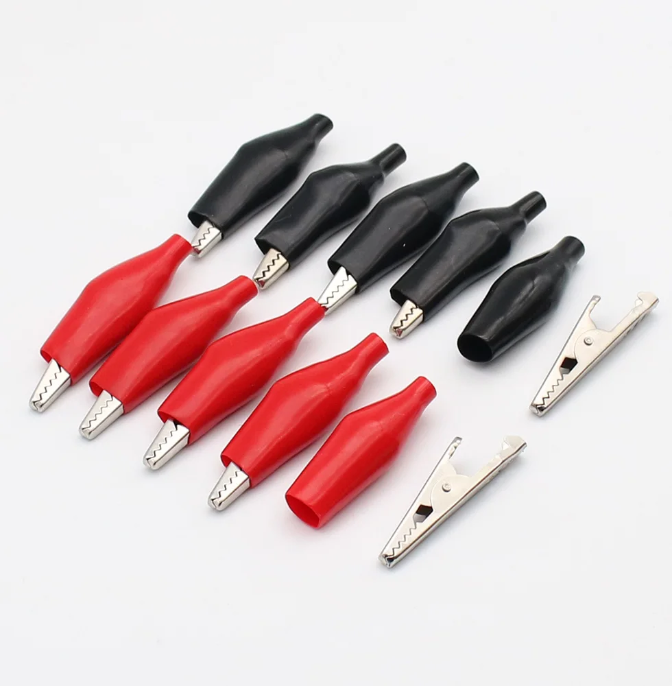 Alligator Clips Electrical Clamp Test Clip 10pcs/lot 28mm/35mm/45mm Metal Alligator Clip G98 Crocodile Electrical Clamp for Testing Probe Meter Black/Red with Plastic Boot