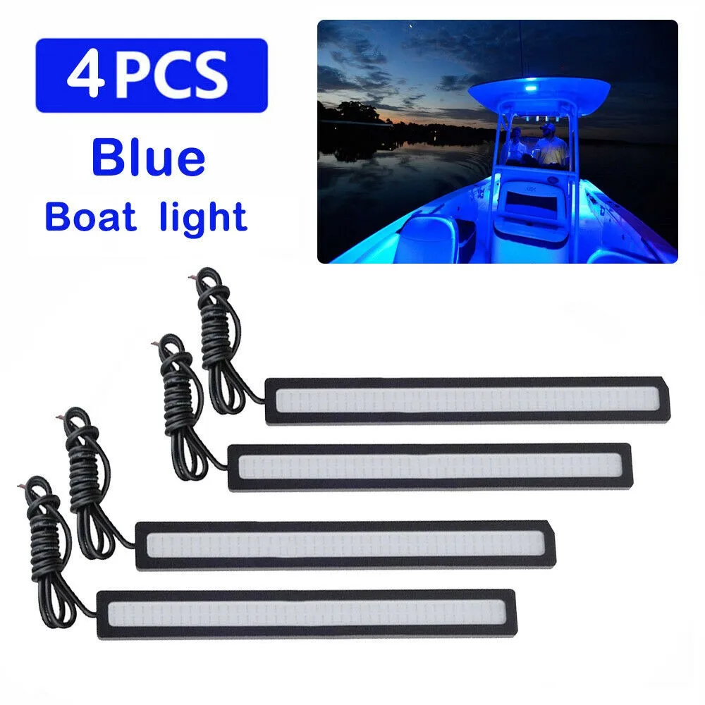 

4Pcs Marine Grade Large Super Bright 12Volt Blue LED Courtesy Lights Car Interior Floor Decor Atmosphere Light Neon Strip