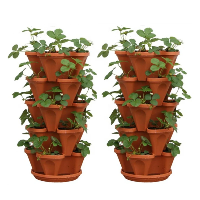 Flower Herb Self Watering Stacking Planting Pot Single Layer Tower Plastic Impilabile Vertical Giardinaggio Fioriera Per Fragole