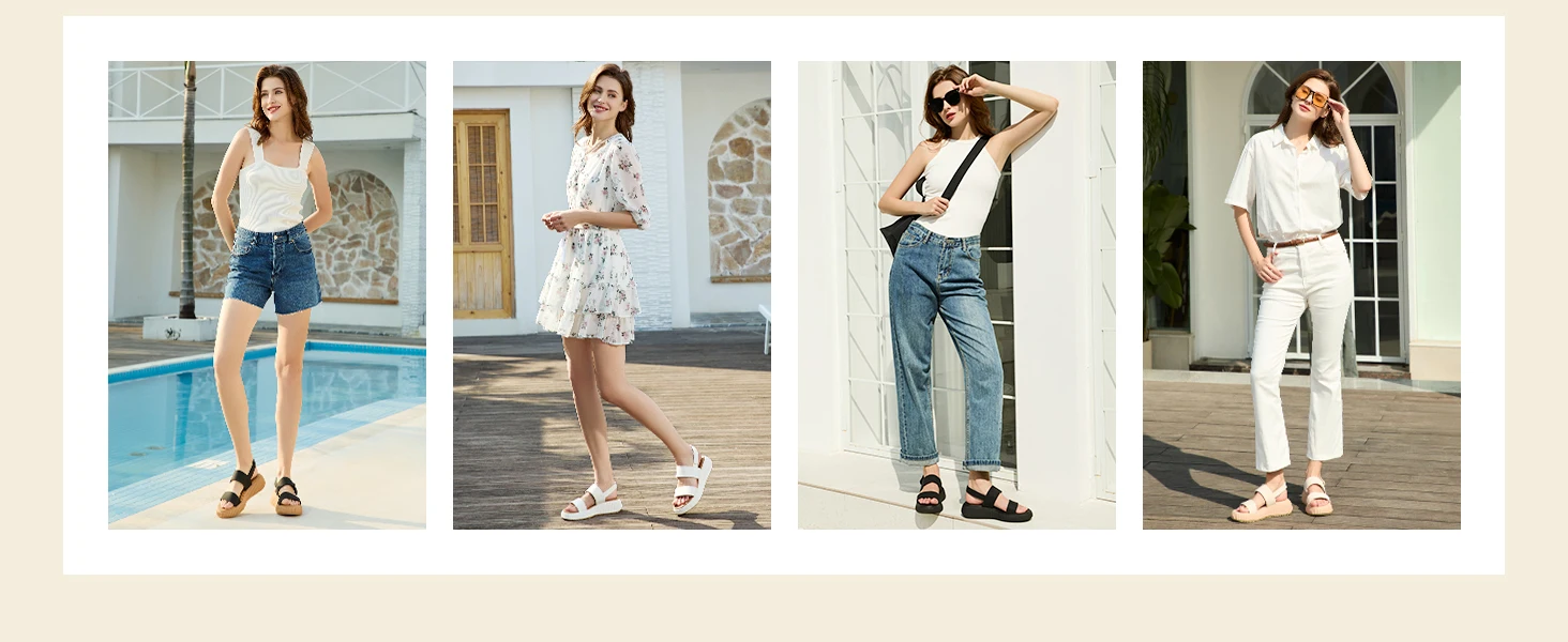 Women's Platform Wedge Sandals Comfortable Open Toe Ankle Strap Summer Beach Footbed Sandals