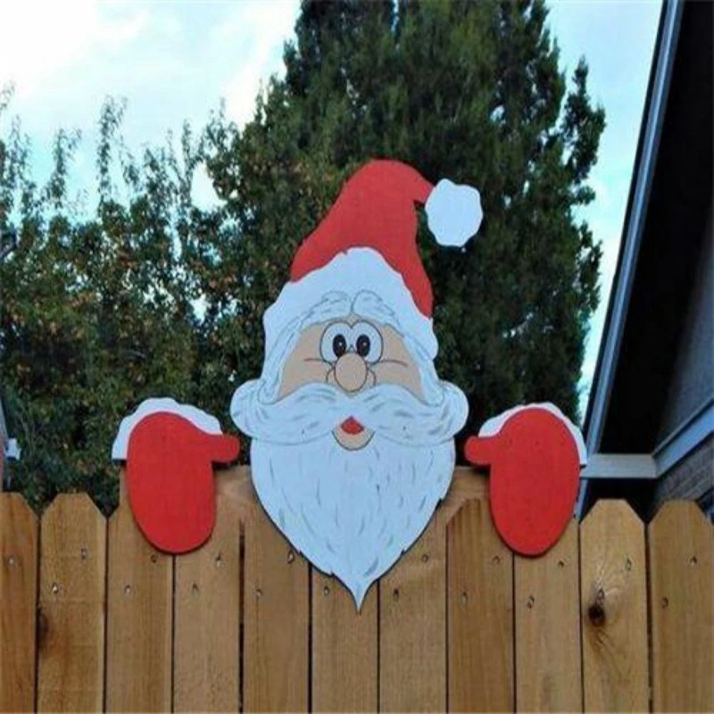 

Christmas Themed Fence Ornament Peekaboo Santa Claus Lawn Garden Ornament For Outdoor Christmas Fence Decor