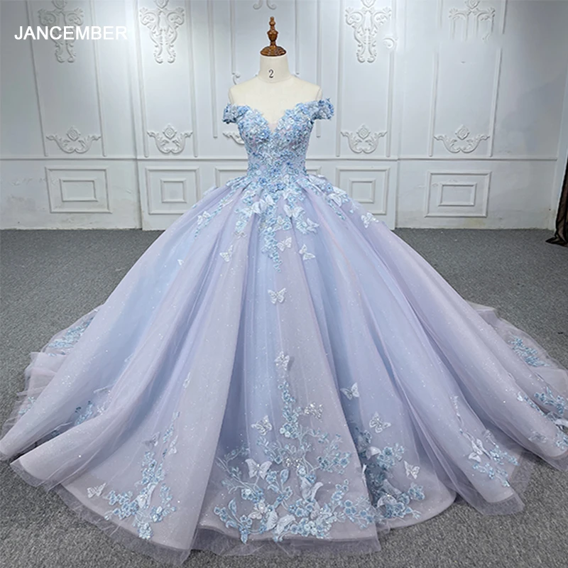 

JANCEMBER Quinceanera Dresses Ball Gown Lace Flowers Vestidos De 15 Años 2023 Blue Pearls DY6530 Vestito Da Ragazza Di Fiori