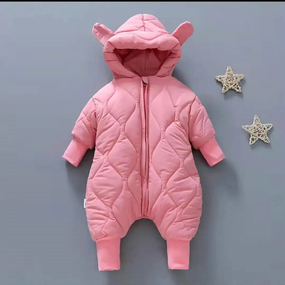 Infant Baby Jumpsuit Cotton-Padded Clothes Boys Girls Winter Padded Cotton Out Romper Children Fashion Hooded Pajamas