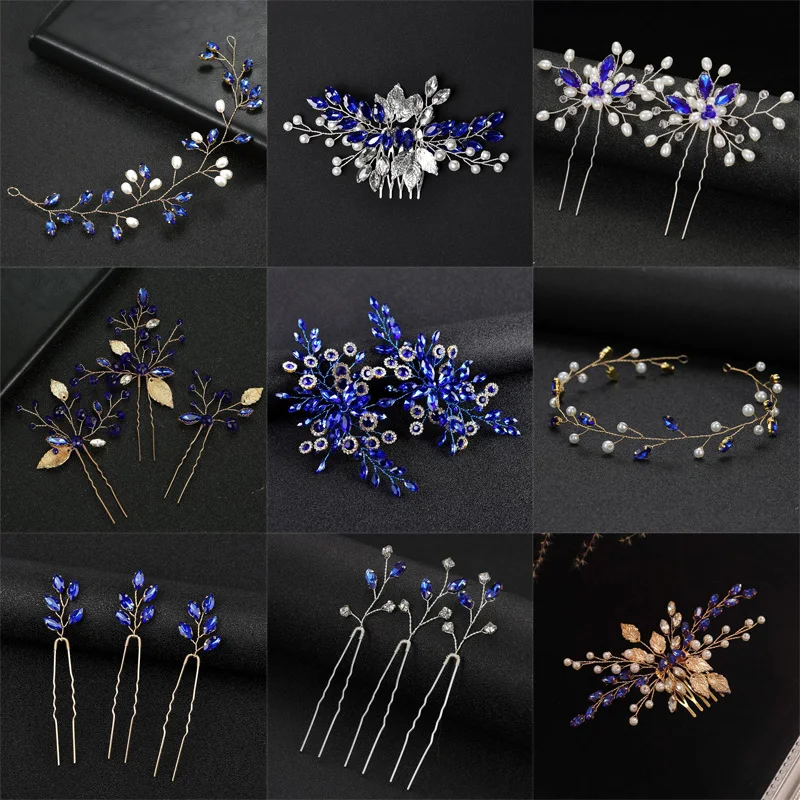 Hair Accessories Bridal Hair Accessories Blue Tiaras Wedding Headband Crystal Rhinestone Women Hairpiece