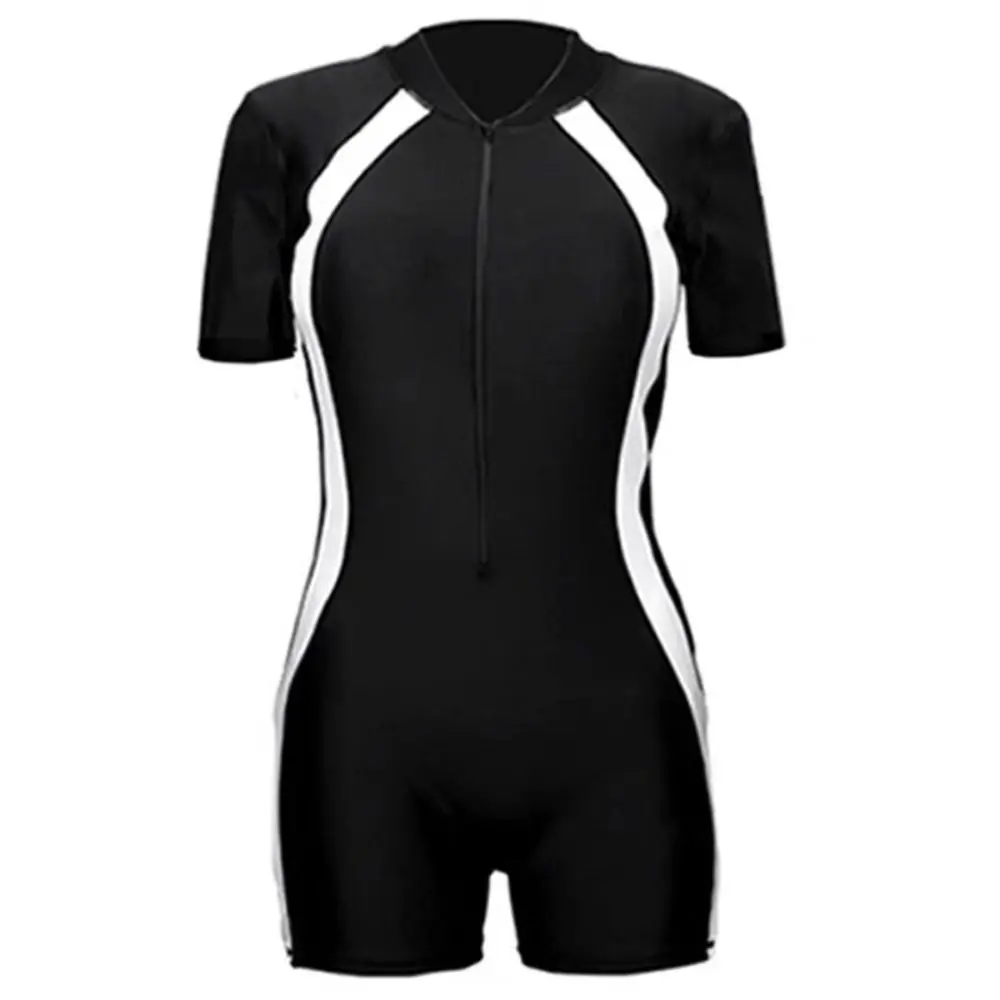 Quick-Dry One Piece Swimsuit Black And White Patchwork Professional Grade Long Sleeve Swimsuit Slimming Design Bodysuit Cut
