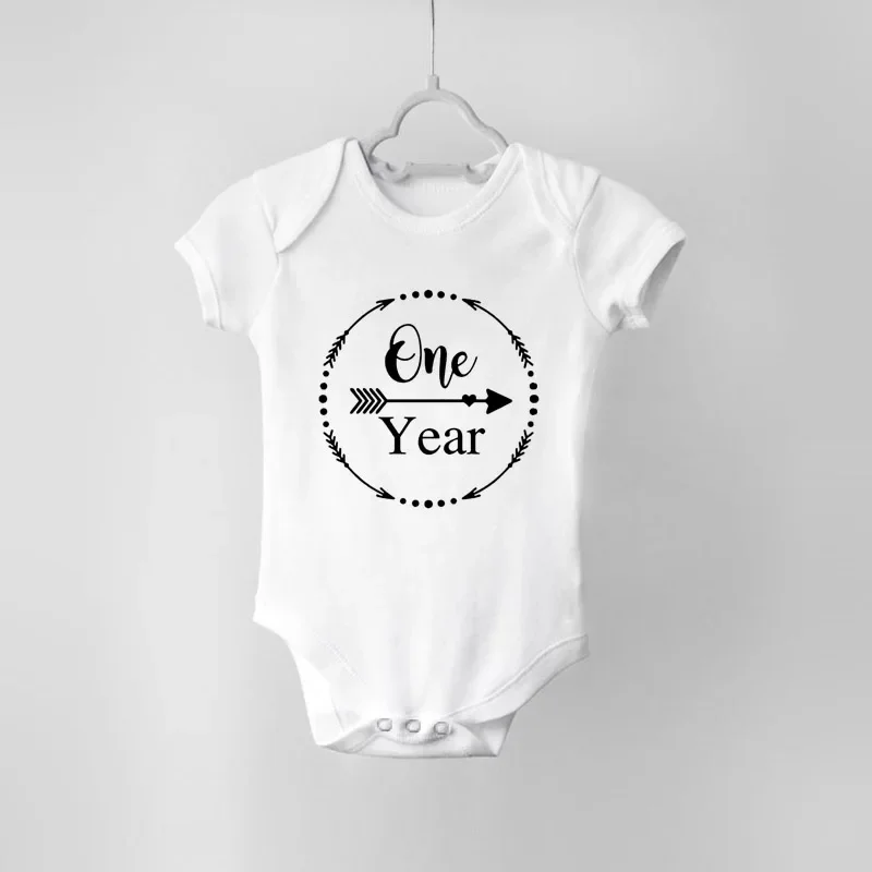 

12months Print Boys Girls Newborn Baby Bodysuit Newborn Casual Round Neck Birthday Anouncement Jumpsuit Funny Print Clothes