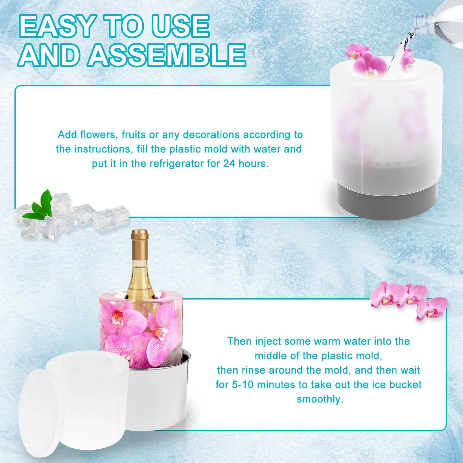 Champagne Ice Mold Bucket DIY Flower Ice Bucket Mold Practical Wine Bottle Chiller Versatile DIY